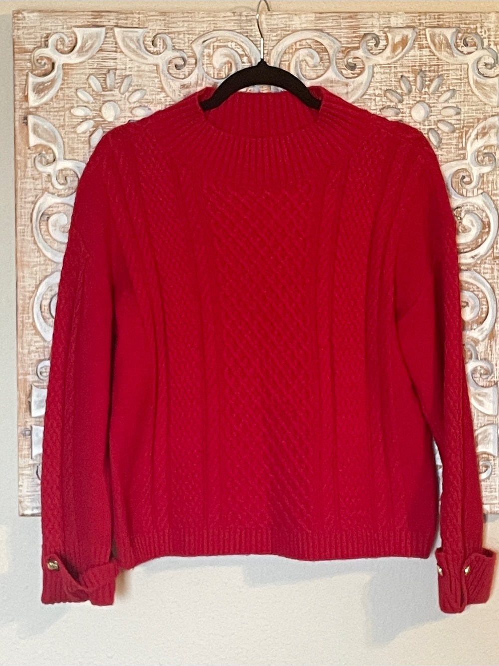 Talbots Red Cable-Knit Crew Sweater